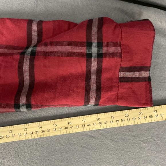 COLUMBIA Shirt Mens XL Red Plaid Fleece Lined Button Up Shacket Workwear Camping - Picture 10 of 11